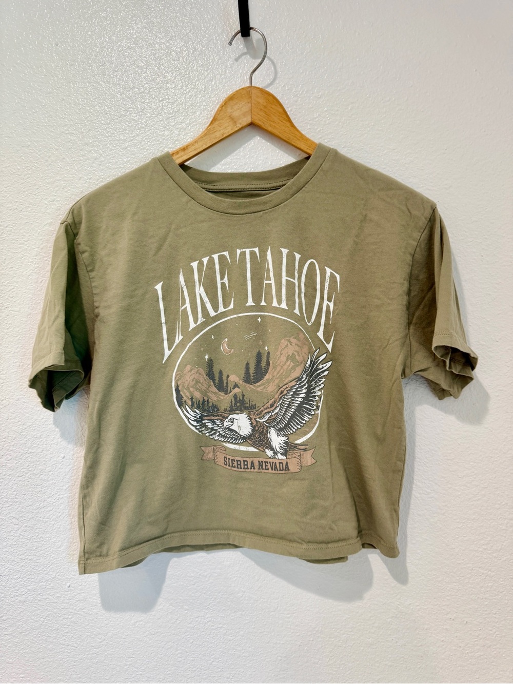 Organic Collective Lake Tahoe Graphic Beige Cropped T Shirt Outdoorsy Gorpcore M